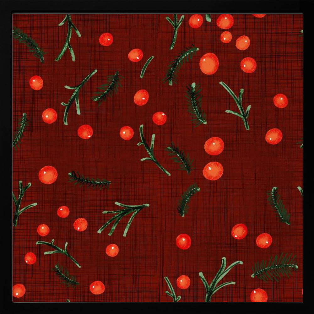 Holiday Branches &amp; Berries Burgundy Poster