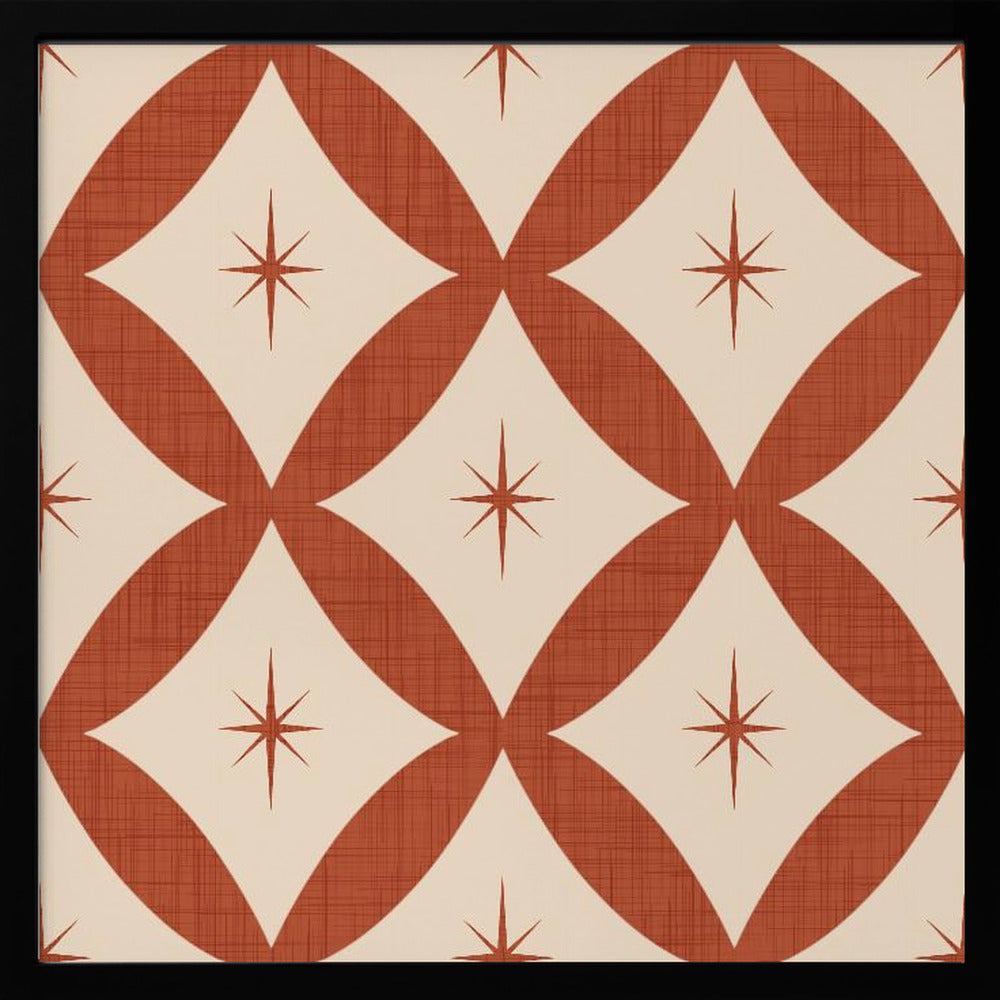 Atomic Star   Mid Century Starburst Rust Red Poster