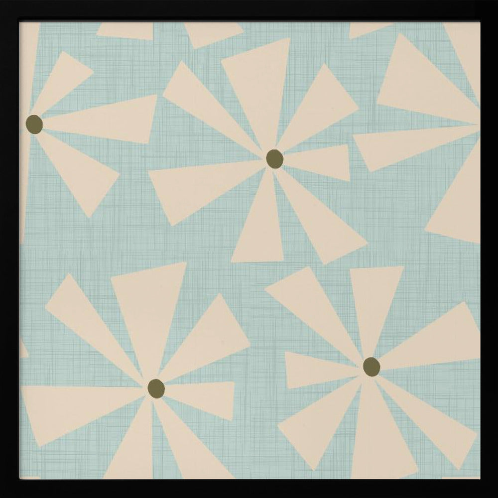 Geometric Floral Burst - Mid Century Flowers Baby Blue Poster