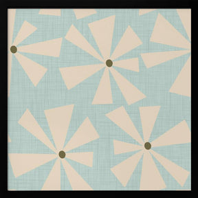 Geometric Floral Burst - Mid Century Flowers Baby Blue Poster