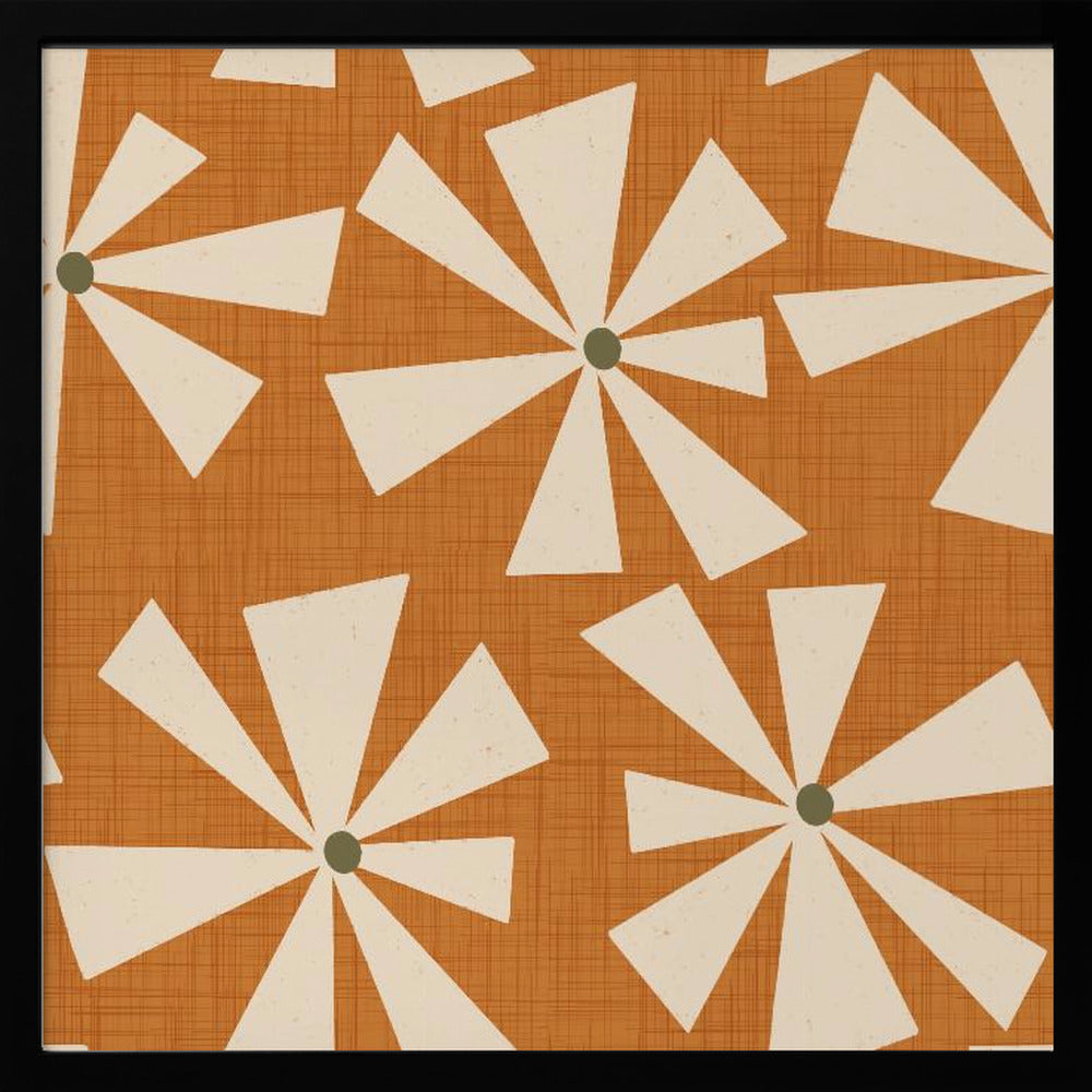 Geometric Floral Burst - Mid Century Flowers Ocher Poster