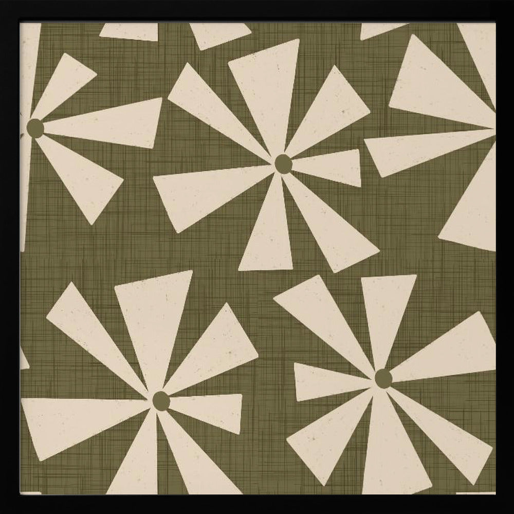 Geometric Floral Burst - Mid Century Flowers Olive Poster