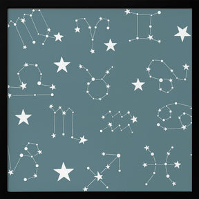 Celestial Constellation Boho-Moon and Stars In Dark Neutral-Slate Teal Poster