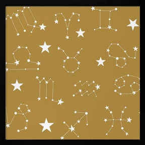 Celestial Constellation Boho-Moon and Stars In Dark Neutral-Mustard Poster