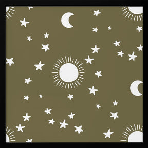 Celestial Dreamscape - Neutral Stars &amp; Shooting Stars Nursery- Olive Poster