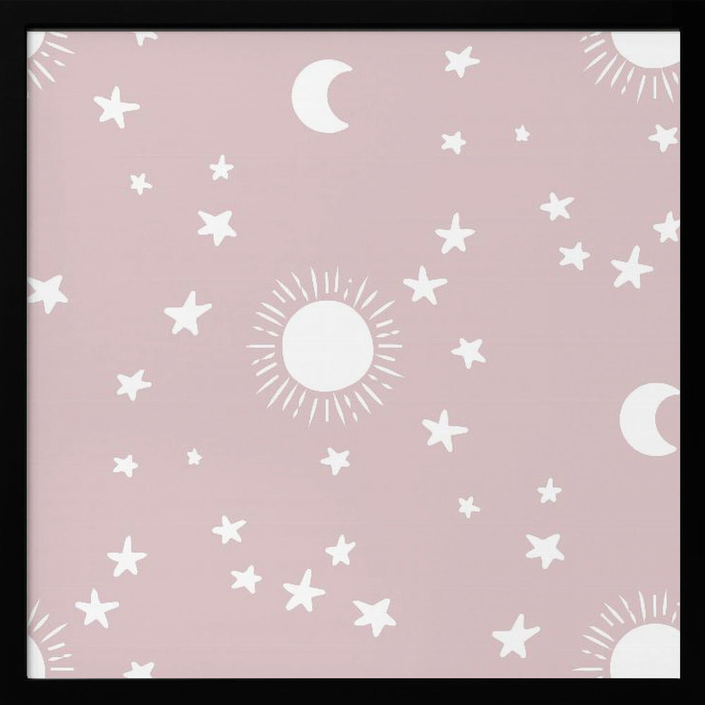 Celestial Dreamscape - Neutral Stars &amp; Shooting Stars Nursery- Mauve Poster