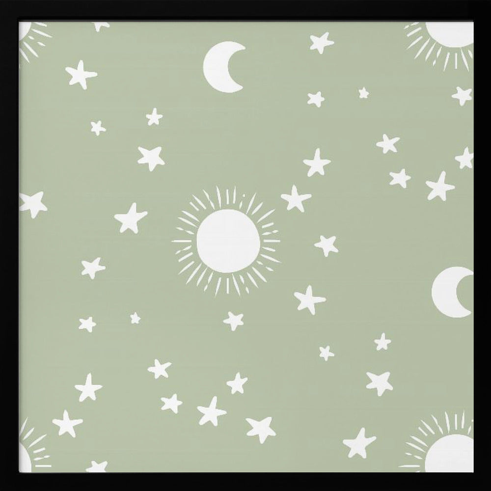 Celestial Dreamscape - Neutral Stars &amp; Shooting Stars Nursery- Sage Poster