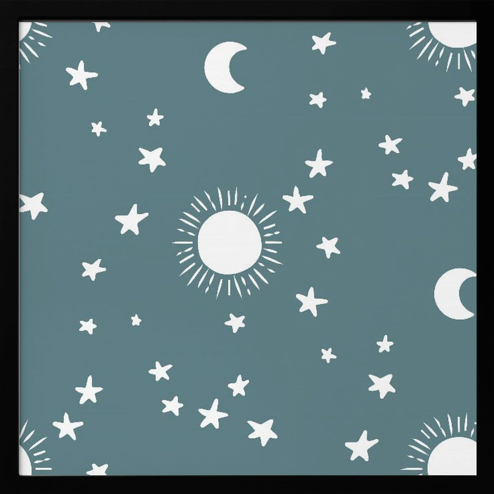 Celestial Dreamscape - Neutral Stars &amp; Shooting Stars Nursery- Slate Blue Poster