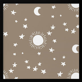 Celestial Dreamscape - Neutral Stars &amp; Shooting Stars Nursery- Taupe Poster