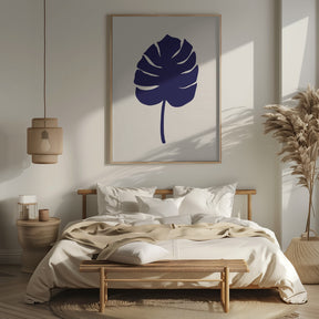 Monstera Leaf Dark Blue Poster