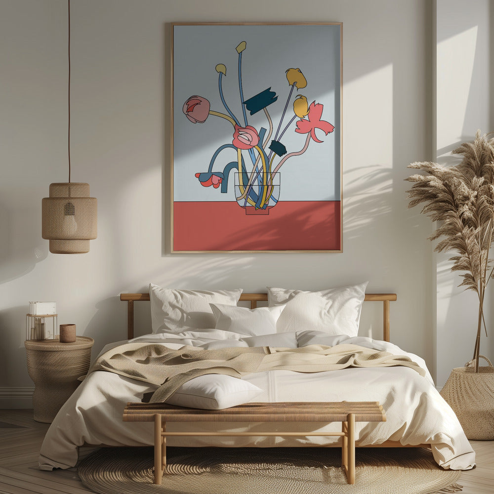 Flowers in a glass vase Poster