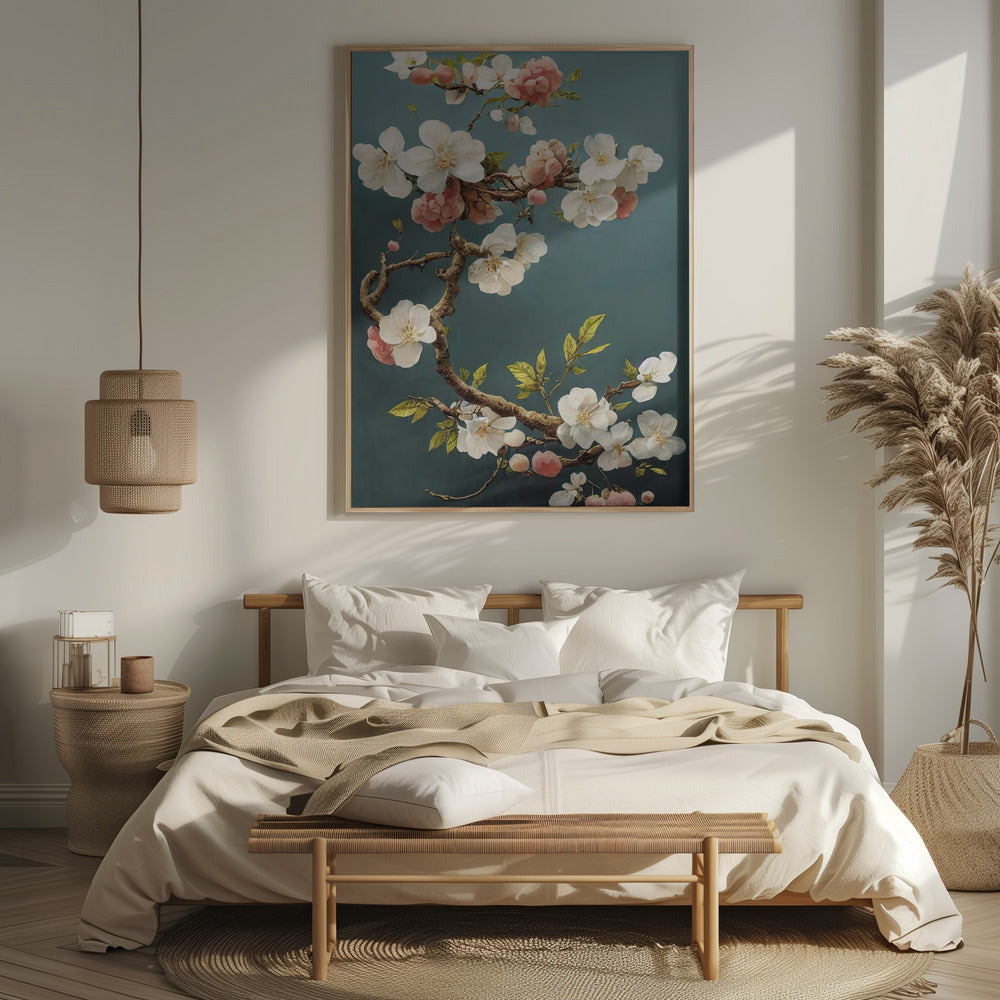 White Cherry Blossoms Poster