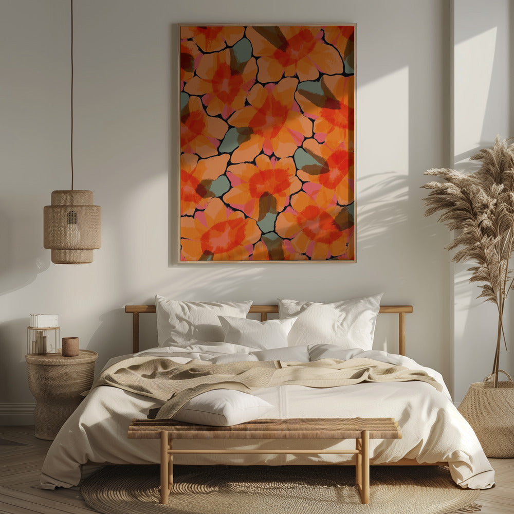 Orange Big Flowers Poster