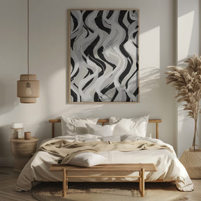 Beige Grey Black Waves Pattern Poster