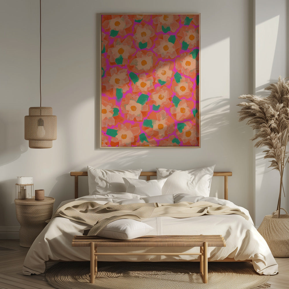 Cute Orange Flower Pattern Poster