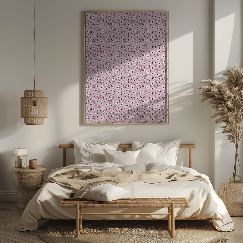 Cute Flowers On Pink Poster