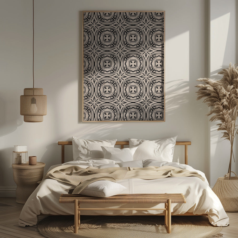 Beige and Black Tile Pattern Poster