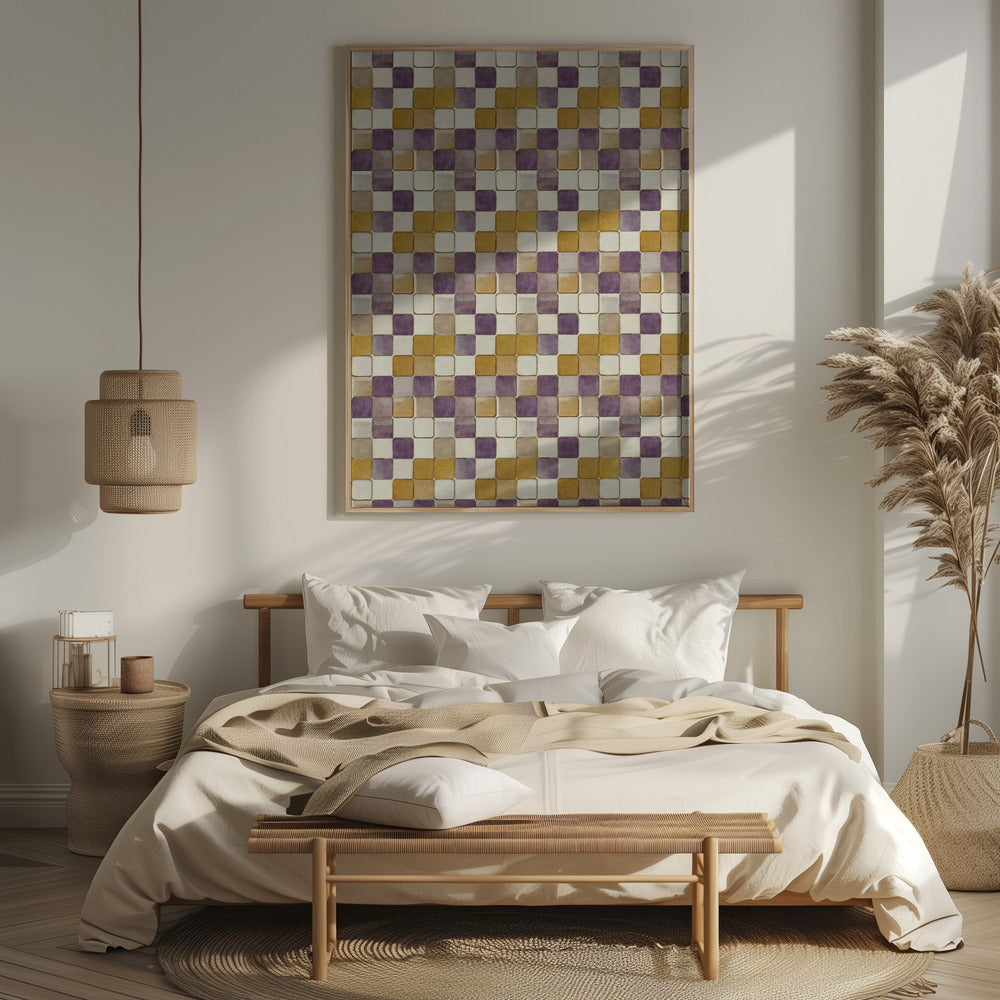 Purple and Ochre Tile Pattern Poster