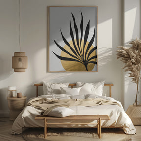 Tropical sun and palm leaf Poster