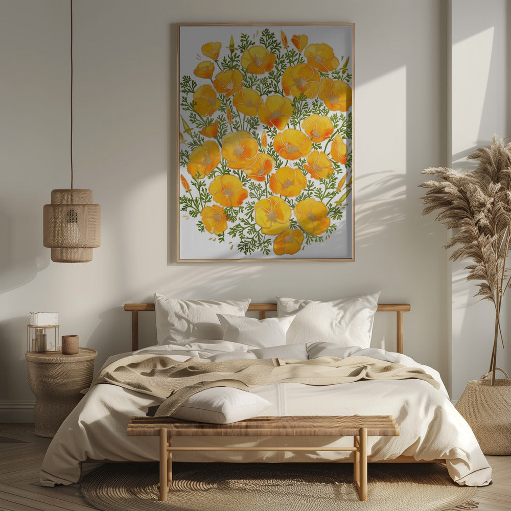 Gold accented California poppies Poster