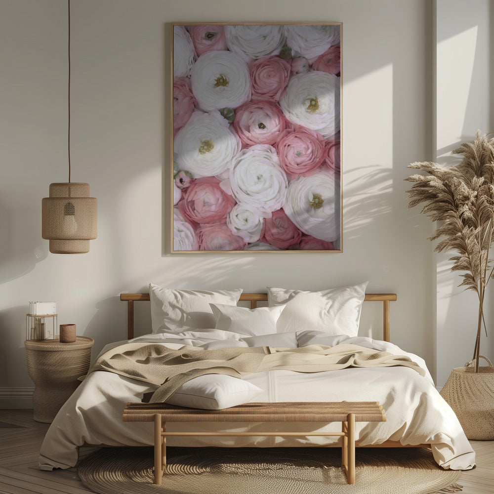 Scattered ranunculus in muted pink I Poster