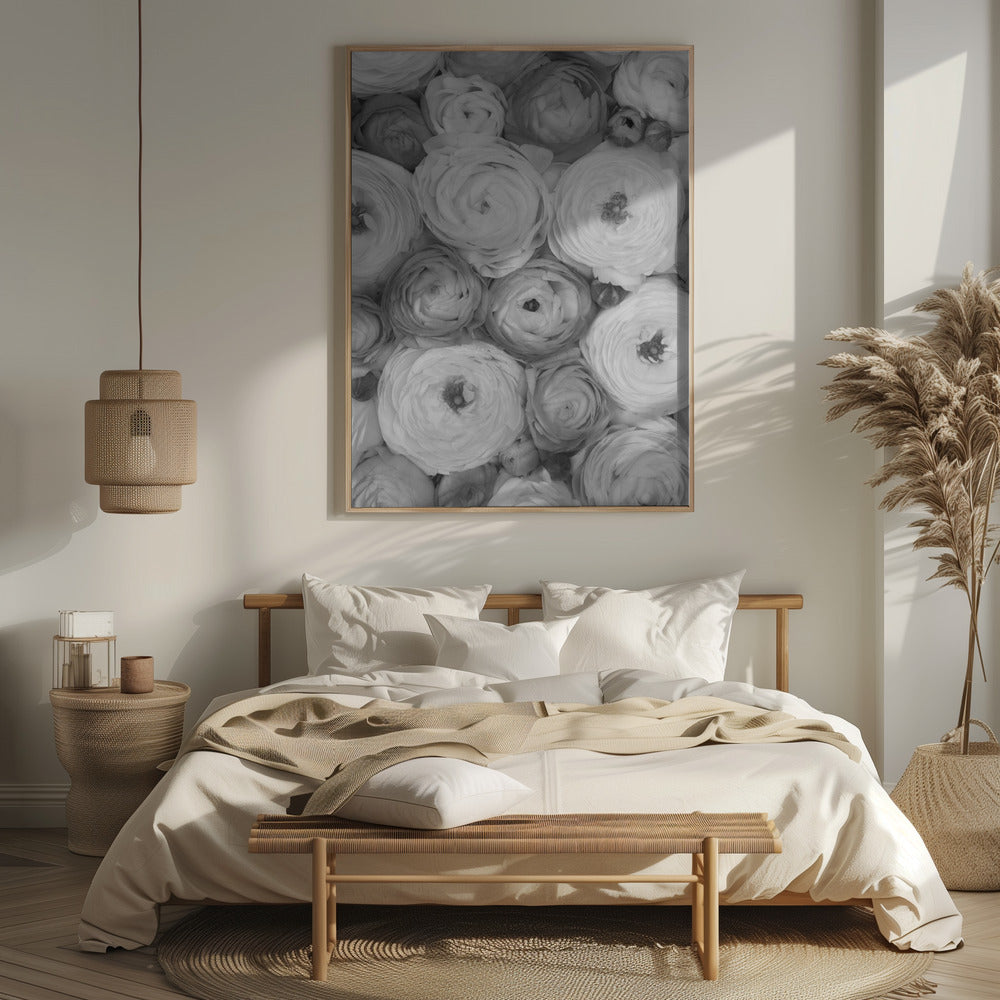 Scattered ranunculus grayscale II Poster