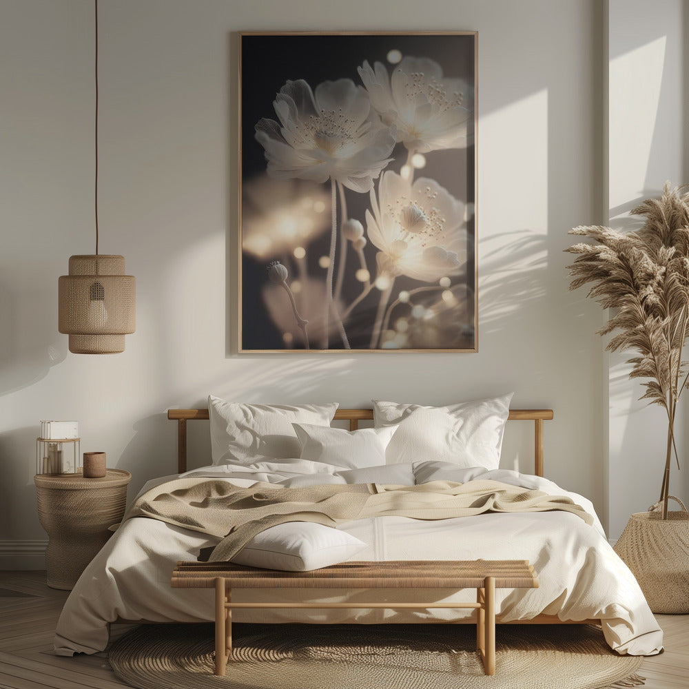 White Glowing Flowers Poster