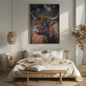 Highland Cow With Flowers Poster