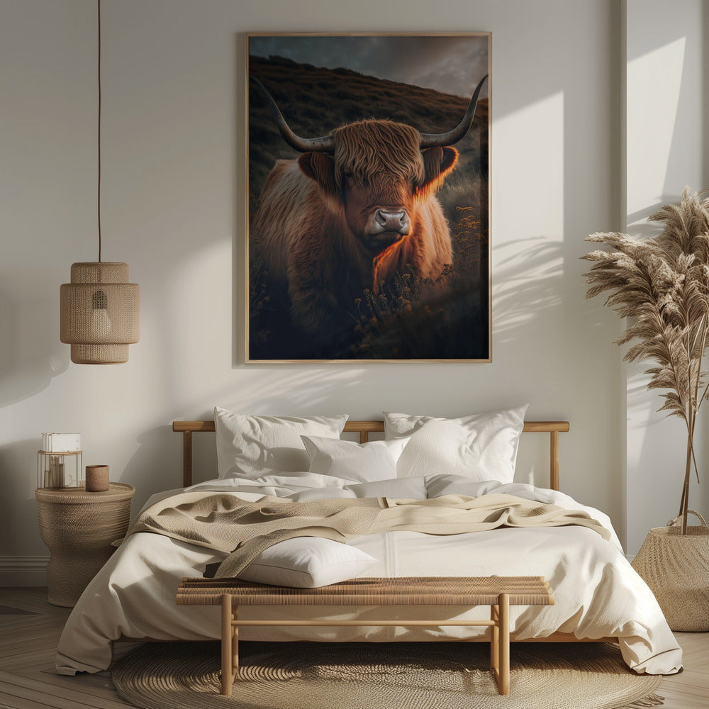 Highland Cow With Big Horns Poster