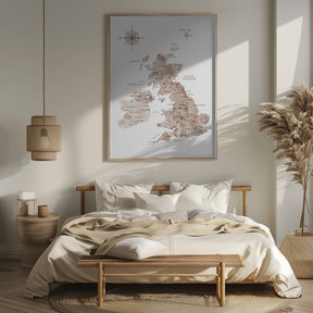 Taupe map of the United Kingdom Poster