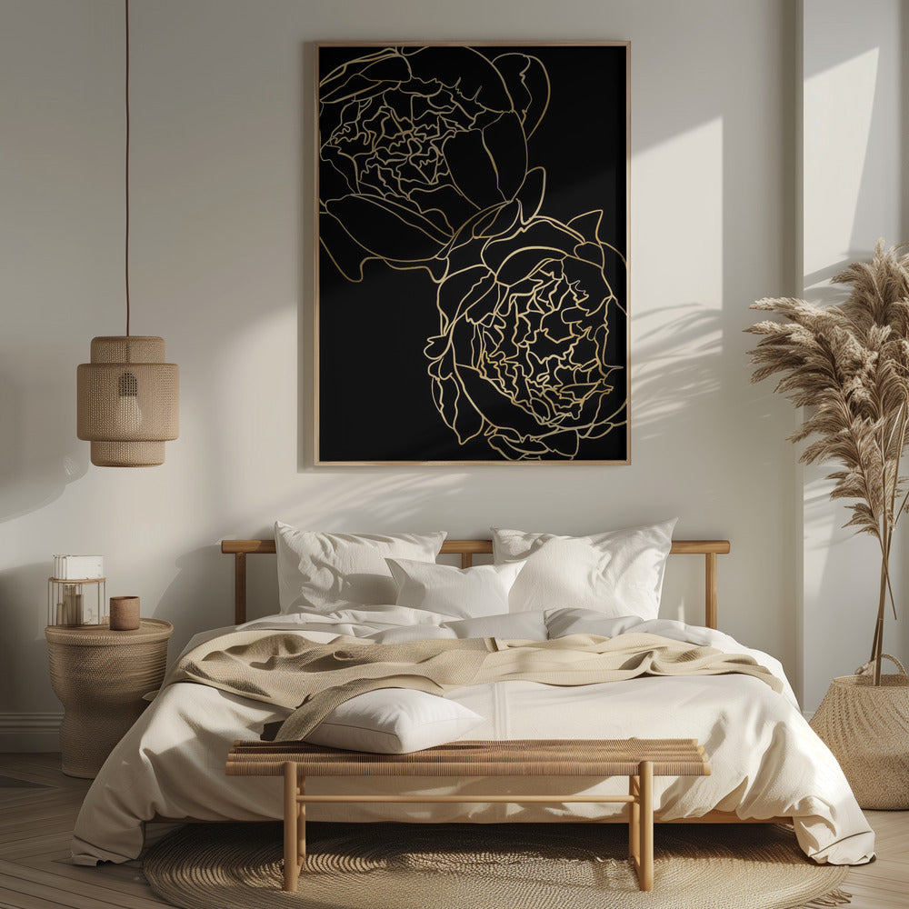 Sally's peonies in gold and black Poster