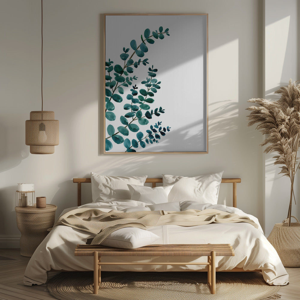 Teal watercolor eucalyptus II Poster