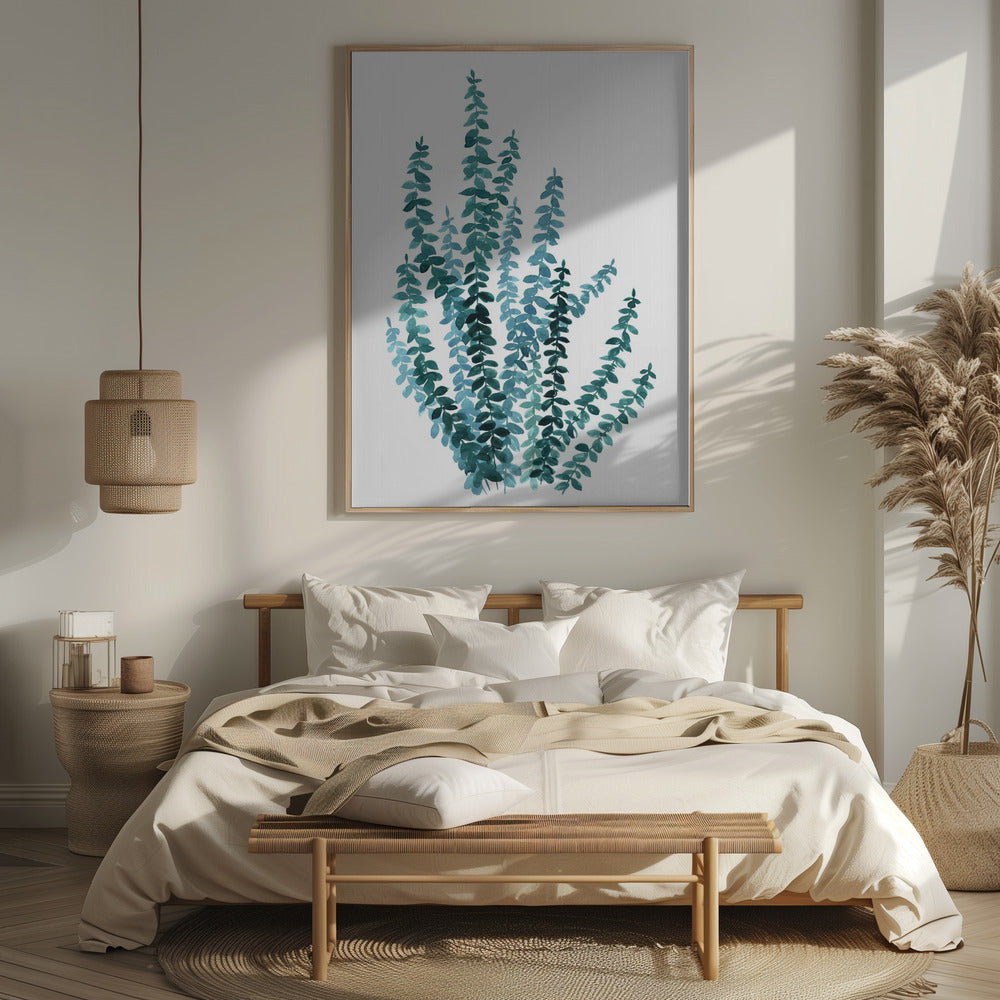 Watercolor eucalyptus branch in teal Poster