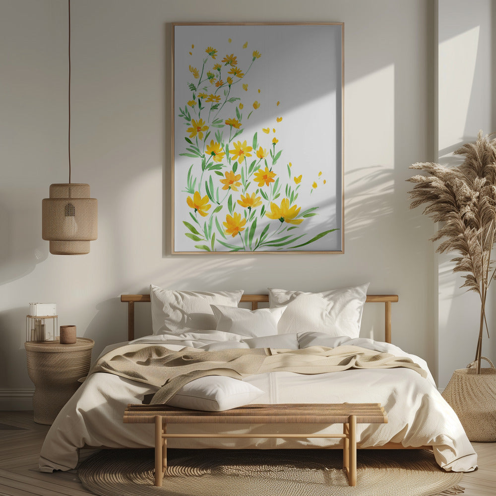 Yellow watercolor wildflowers Poster