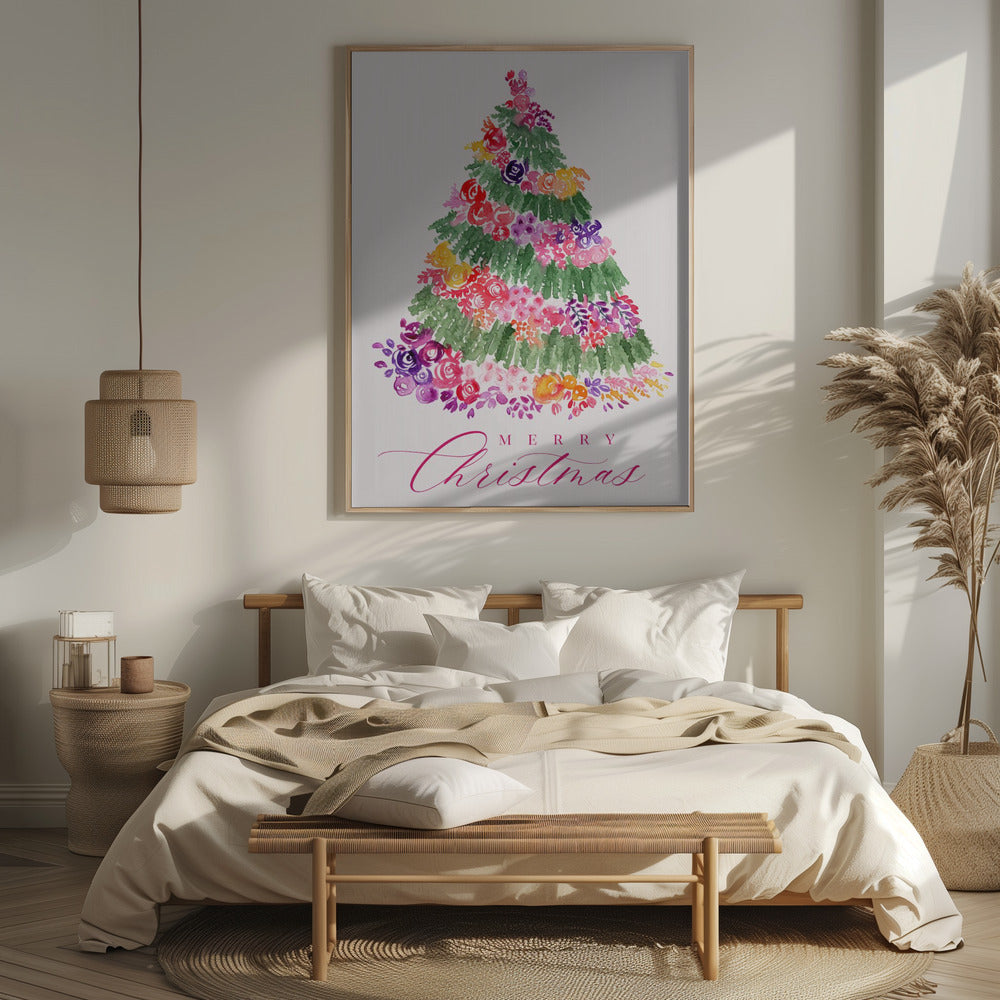 Floral watercolor merry Christmas tree Poster