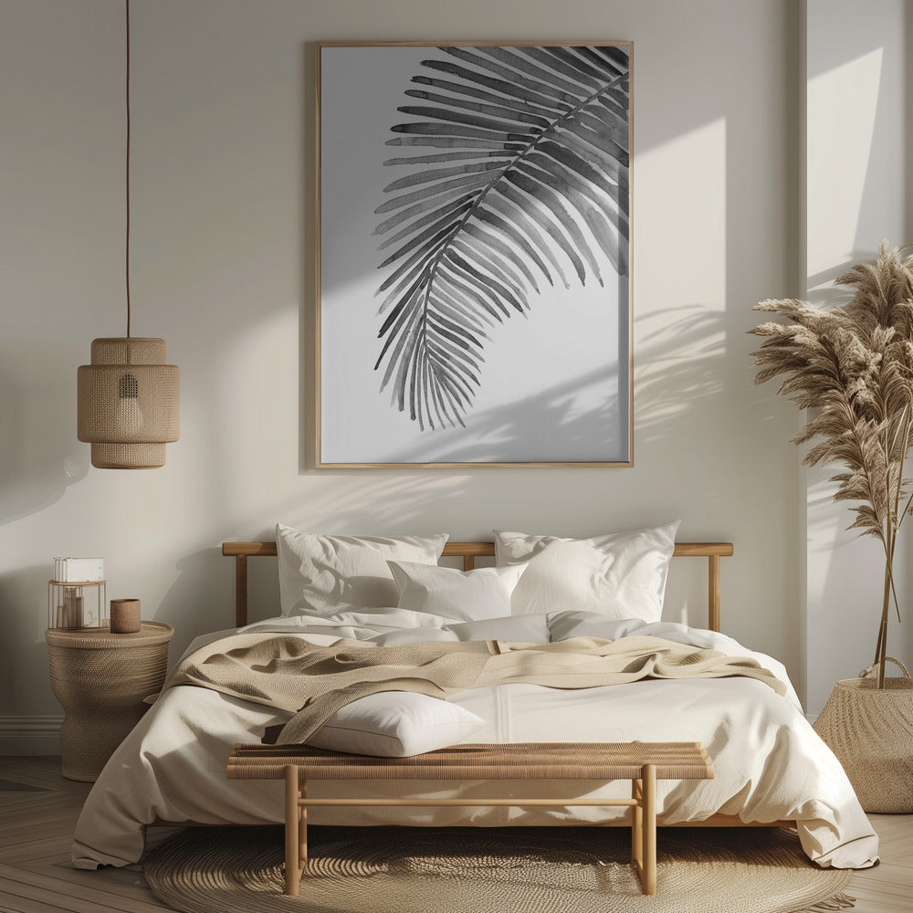 Palm leaf in loose watercolor Black and White Poster