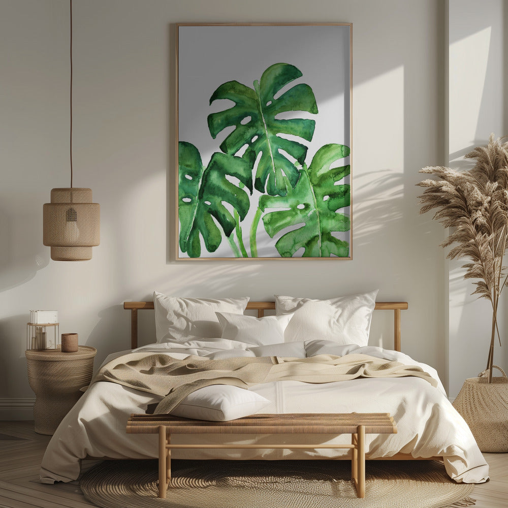 Monstera leaves in loose watercolor Poster