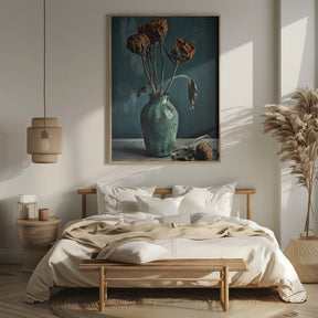 Dry Flowers In Turquoise Vase Poster