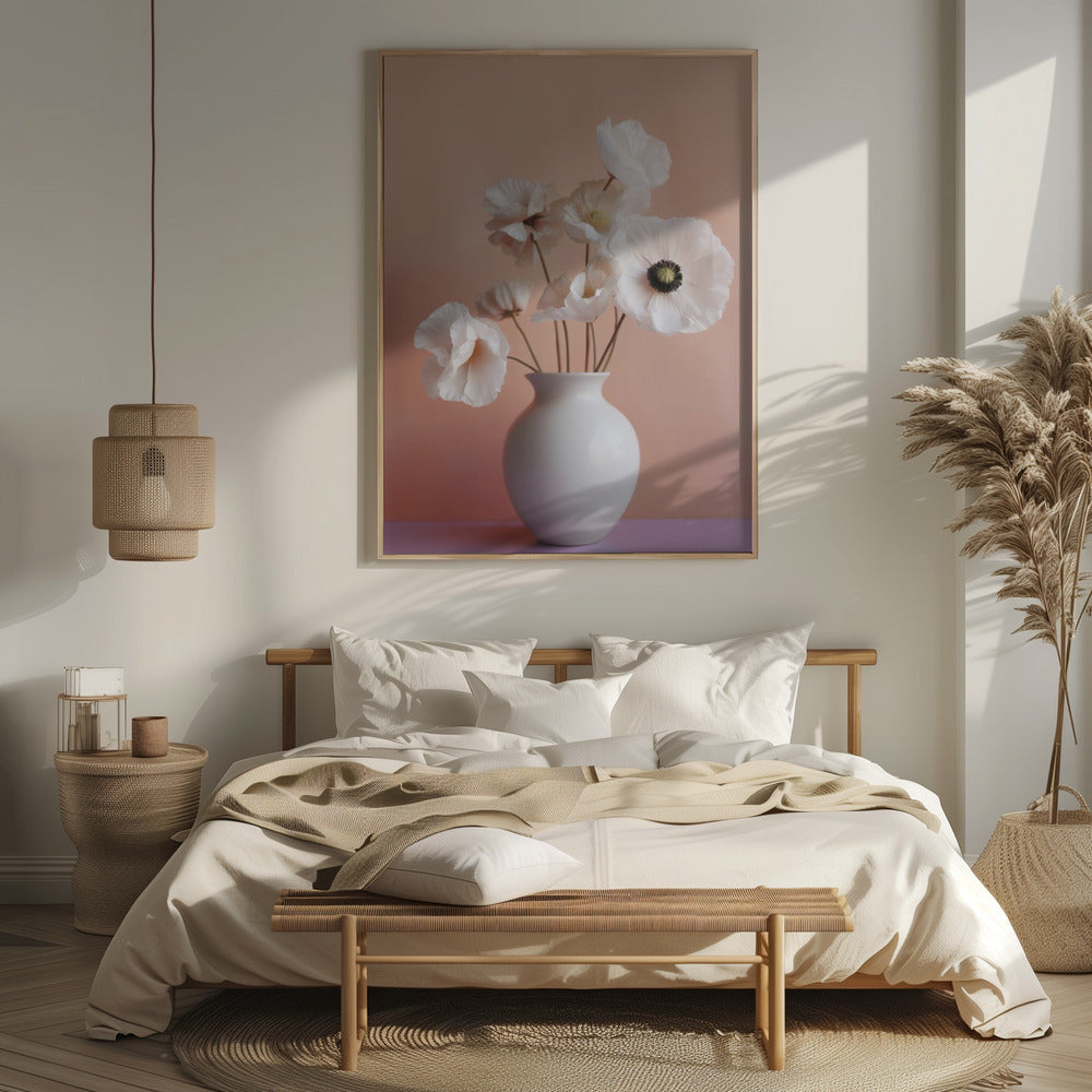 White Poppy In White Vase Poster