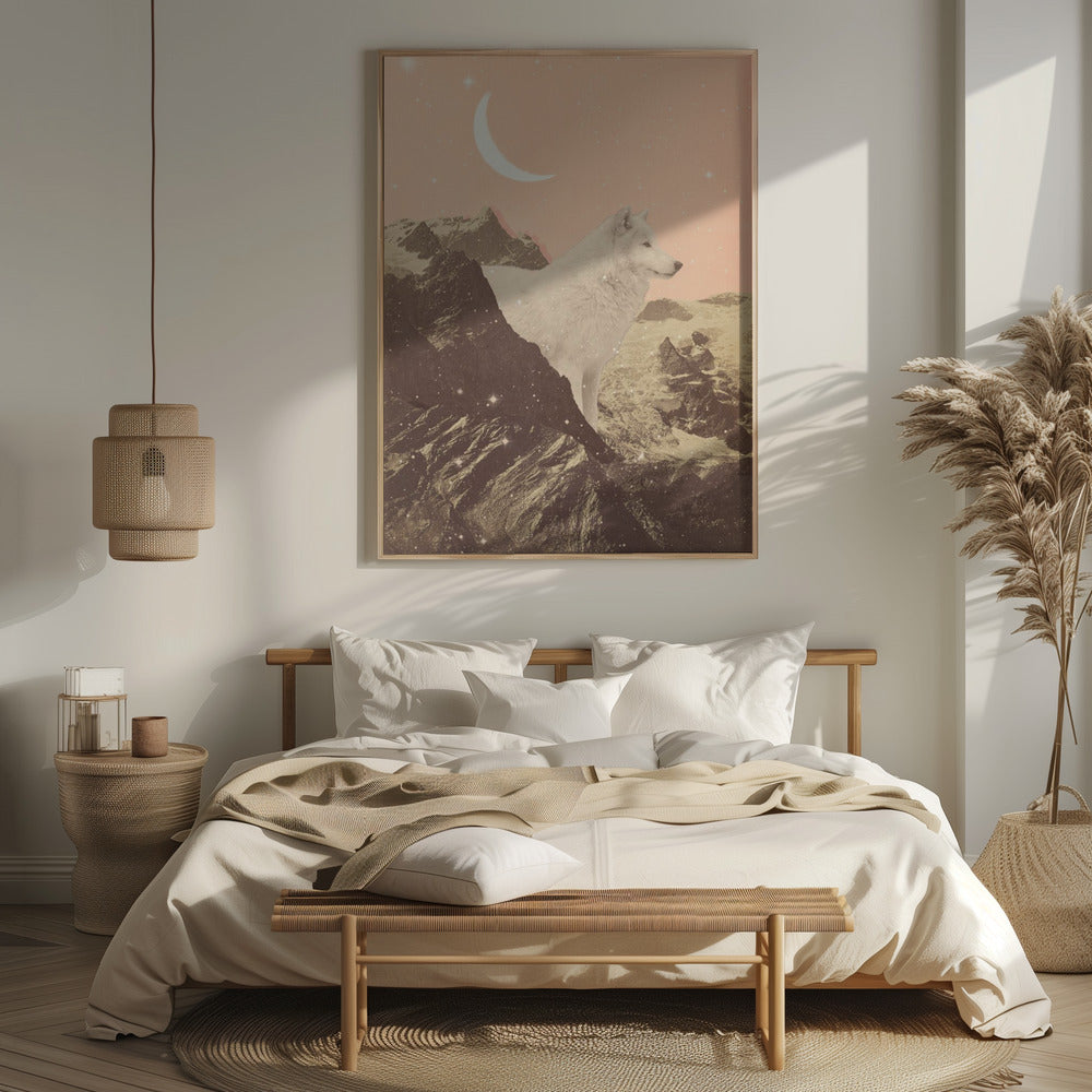 Giant White Wolf In Mountains Poster