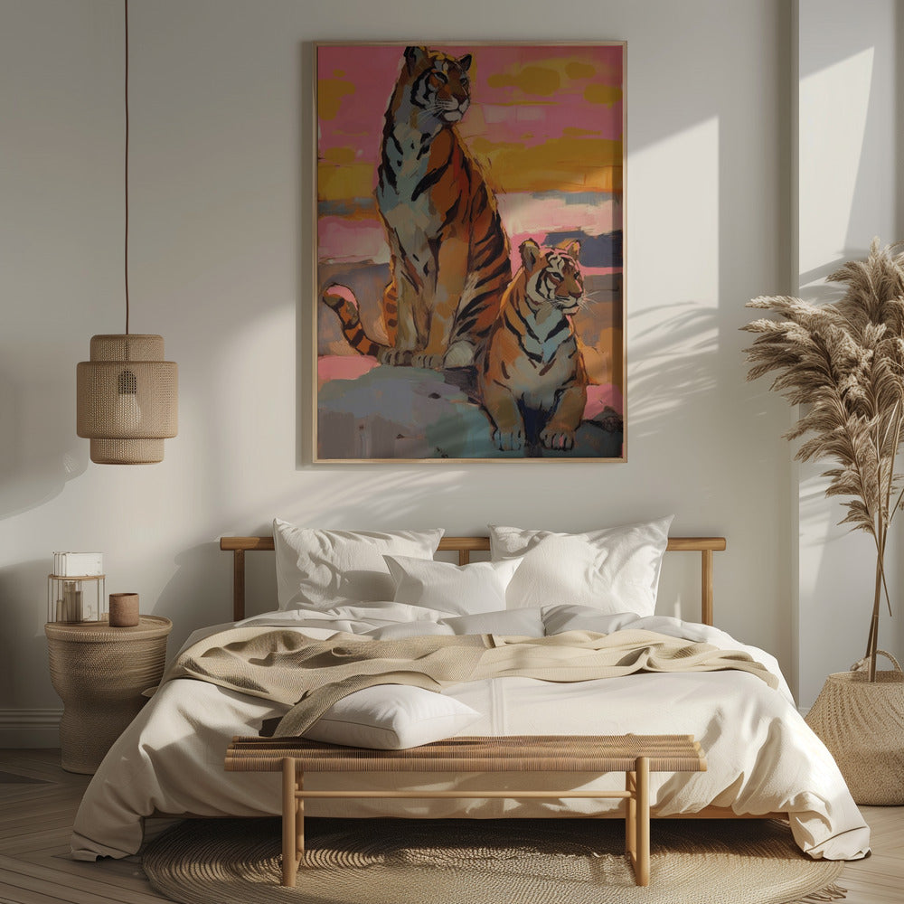 Tigers At Sunset Poster