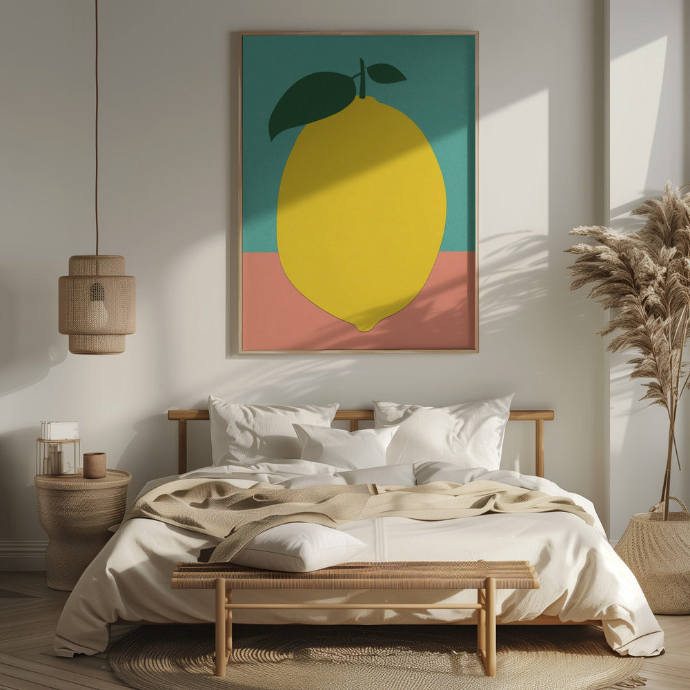 Lemon With Two Leaves Poster