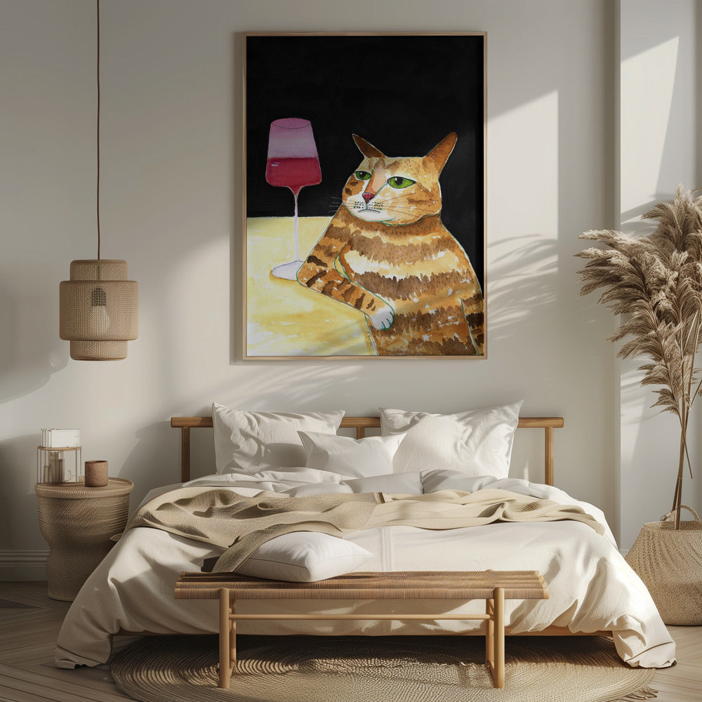 Cat Friday Night Drinks Wine Funny Cat Humour Poster