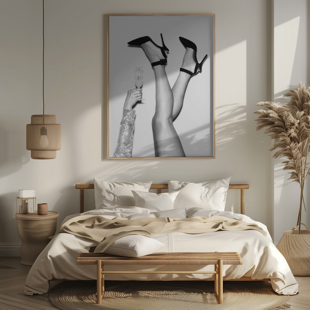 Champagne legs Black and White Poster