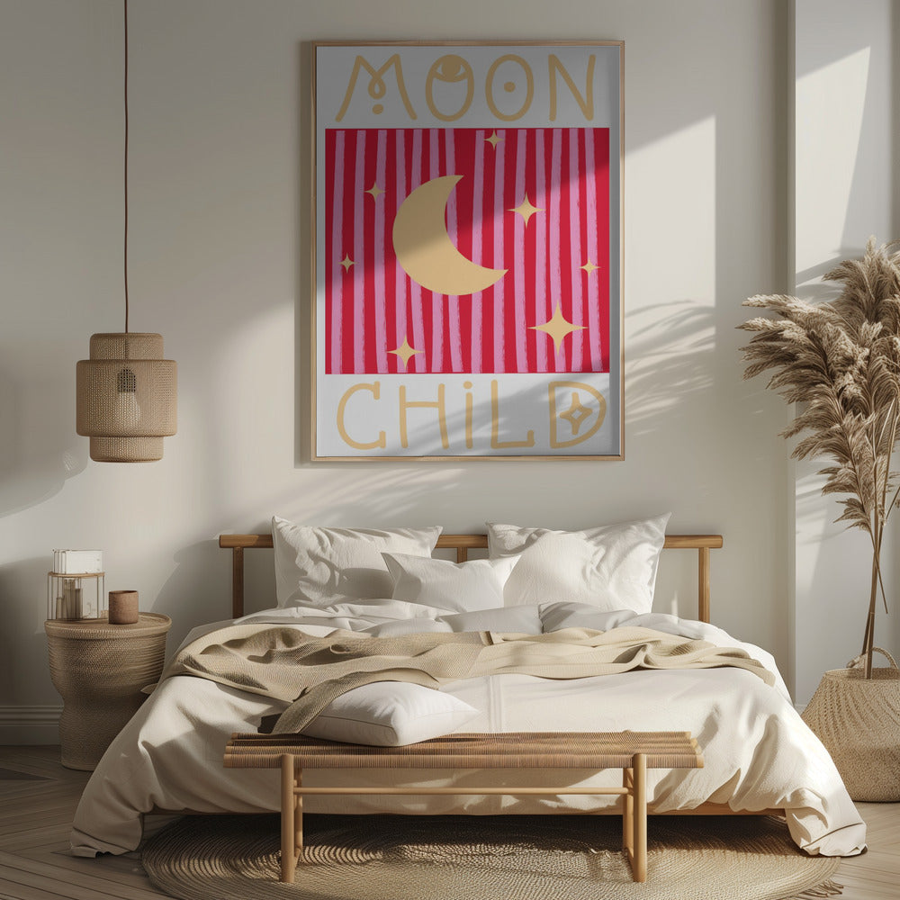 Pink and Red Moon Child Poster