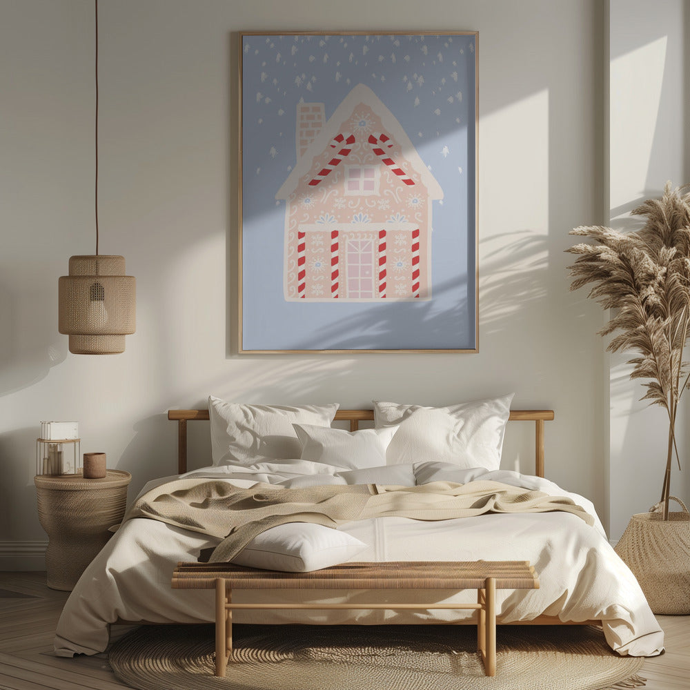 Blue Gingerbread House Poster