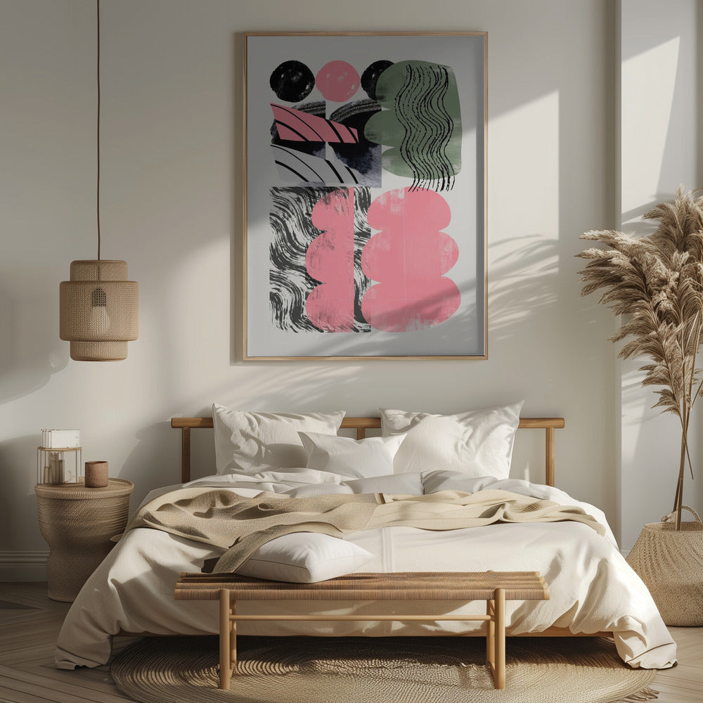 Abstract Shape Collage In Pink Poster