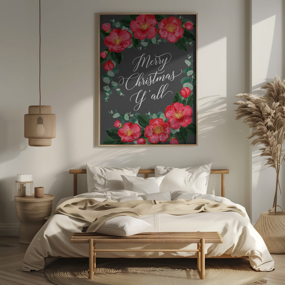 Watercolor camellias Merry Christmas Y'all Poster