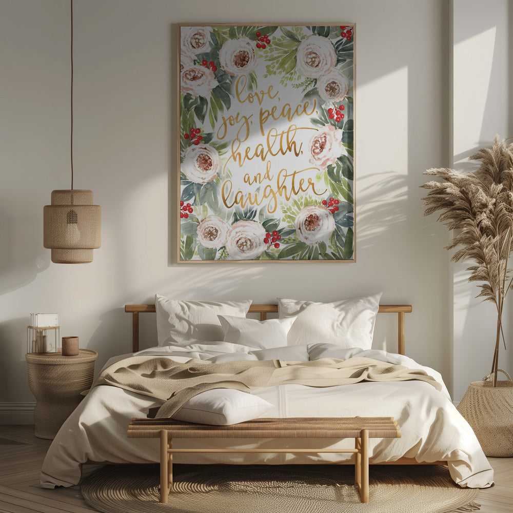 Holiday wishes with roses and berries Poster