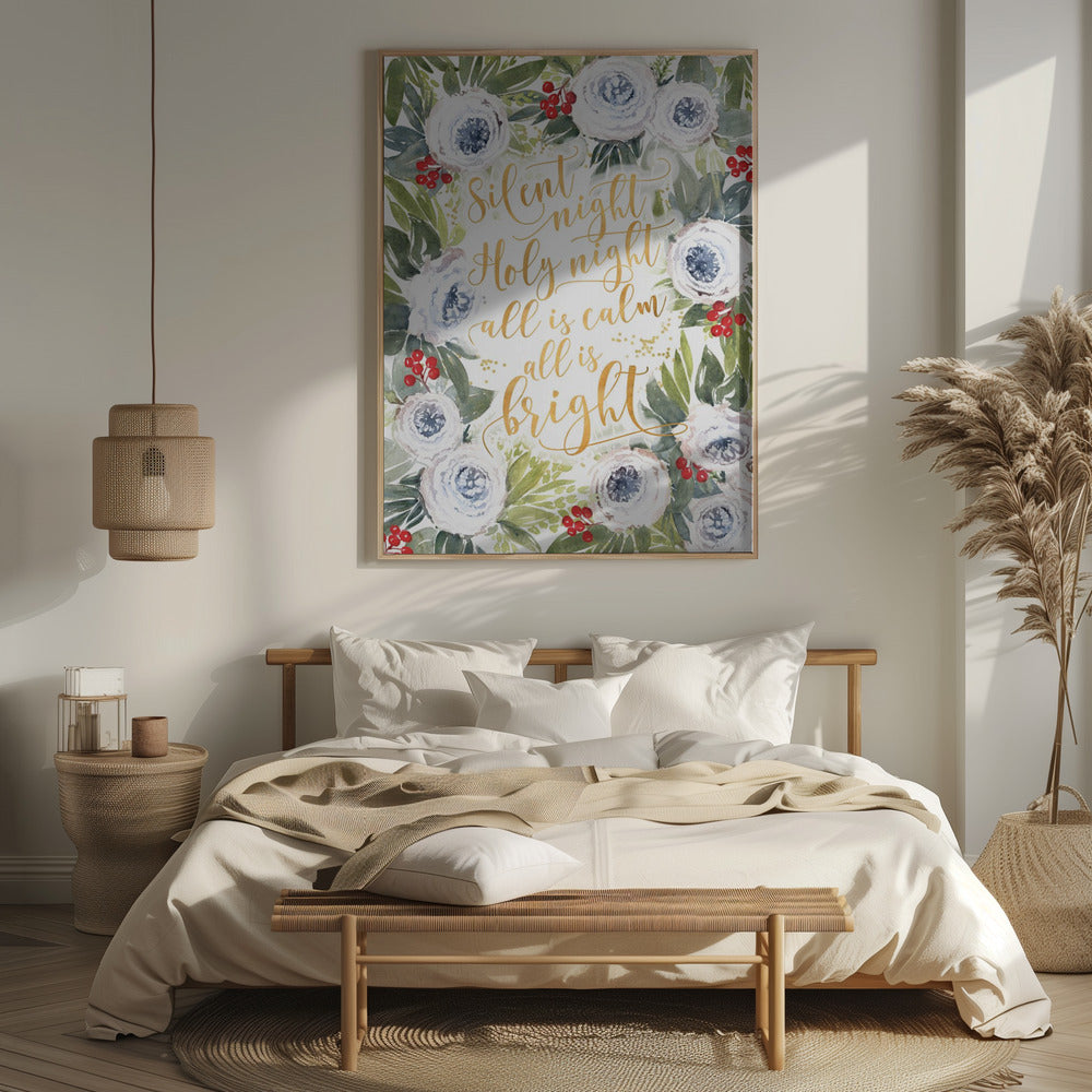 Silent night roses and holiday berries Poster